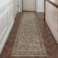2x10 Brown Vintage Floral Washable Runner Rug by HUGEAR