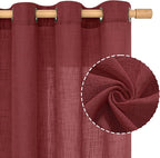 Burgundy Red Sheer Linen Curtains 84 inch Length, Light Filtering Semi Sheer - Image 2