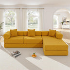 108" Oversized Convertible Sleeper Sofa Bed, Corduroy L Shape Sectional Couch, Folding Sofa Bed with Side Pocket, Modern Cloud Floor Mattress Couch, Modular Sofa for Living Room, Yellow