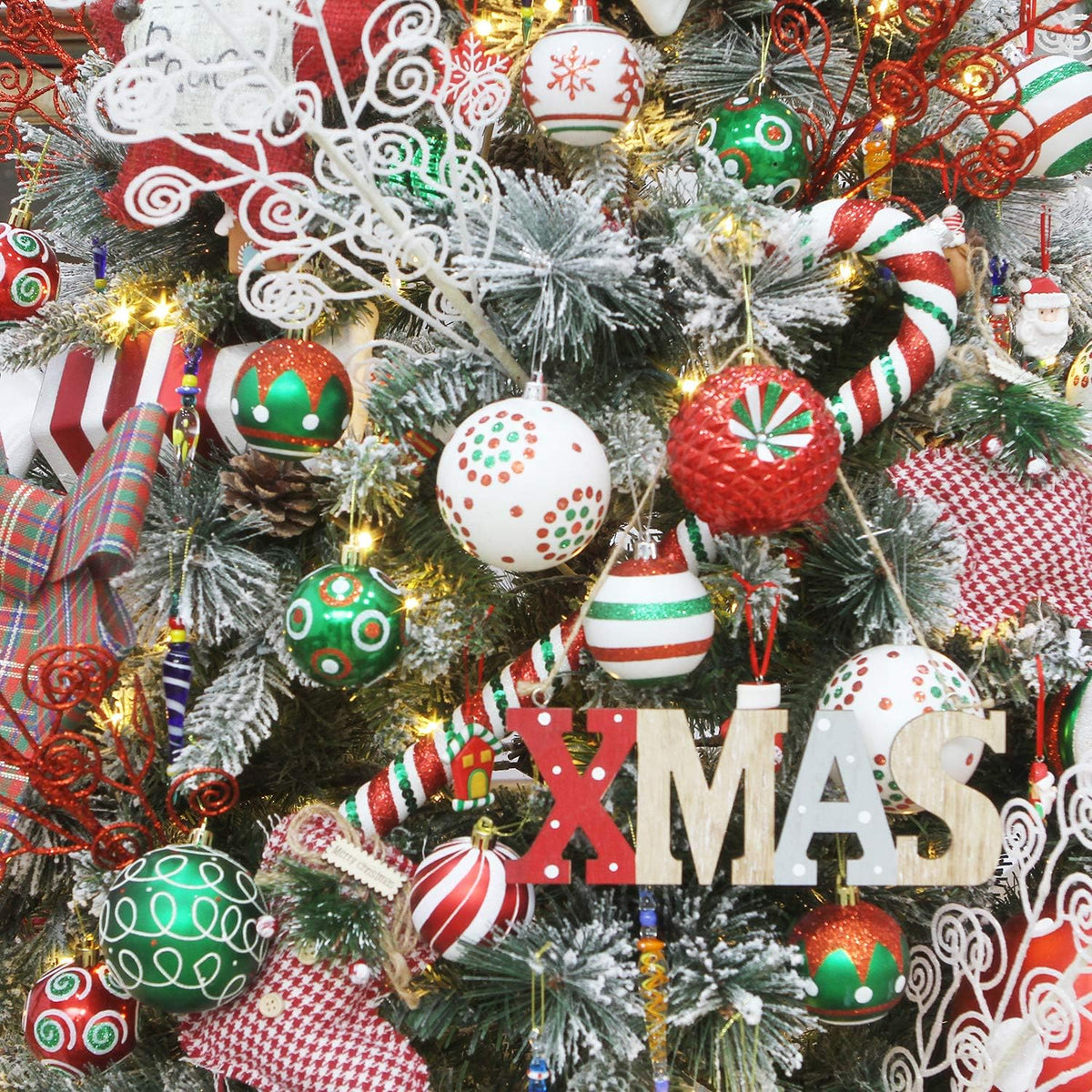 Sea Team 80mm/3.15" Delicate Contrast Color Theme Painting & Glittering Christmas Tree Pendants Decorative Hanging Christmas Baubles Balls Ornaments Set - 16 Pieces (Elf)