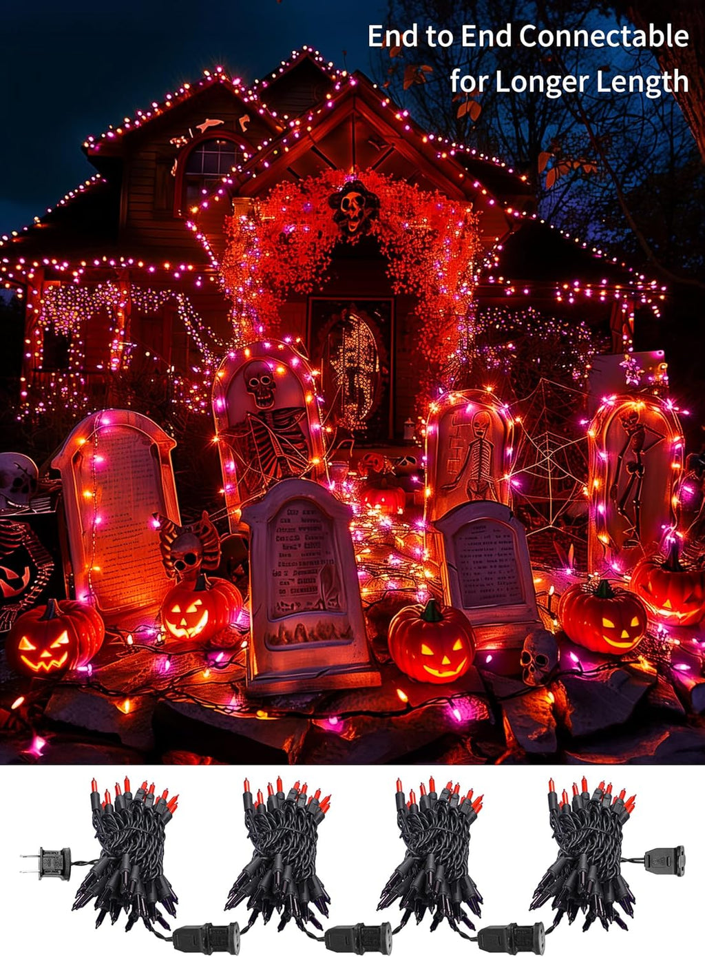 2 Pack Halloween Mini Lights, 13 Feet 50 Count Totally 100 Count Incandescent Mini String Lights, Connectable Halloween Light for Haunted House Party Holiday Window Indoor Decoration, Orange & Purple