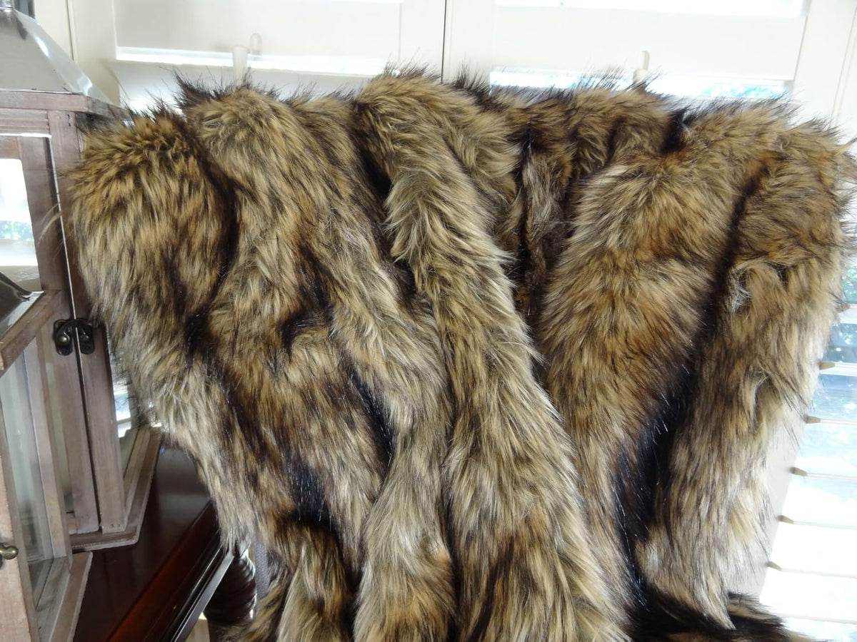 Brown Fur Throw Blanket & Bedspread - Brown Wolf Faux Fur - Light & Dark Browns Caramel & Coffee Colors - Faux Fur - Luxury Throw Blanket & Bedspread, Handmade in USA, 16406
