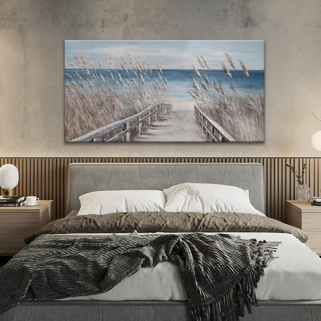 Canvas Wall Art Decor Large Wall Art for Living Room Vintage Coastal Wall Art Prints Landscape Beach Wall Art Decorations Blue Artwork for Walls Bedroom Office Kitchen Wall Decor 24" X 48"