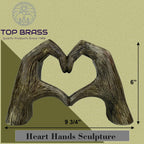 Top Brass Large Rustic Heart Hands Sculpture, 9 3/4” Resin Love Statue – Romantic Decor Accent for Shelf or Mantel – Perfect for Wedding, Valentine's Day or Anniversary (Rustic Wood Grain)