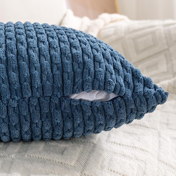 Set of 4 Blue Decorative Throw Pillow Covers 20x20 Inch Corduroy Pillow Covers - Image 4