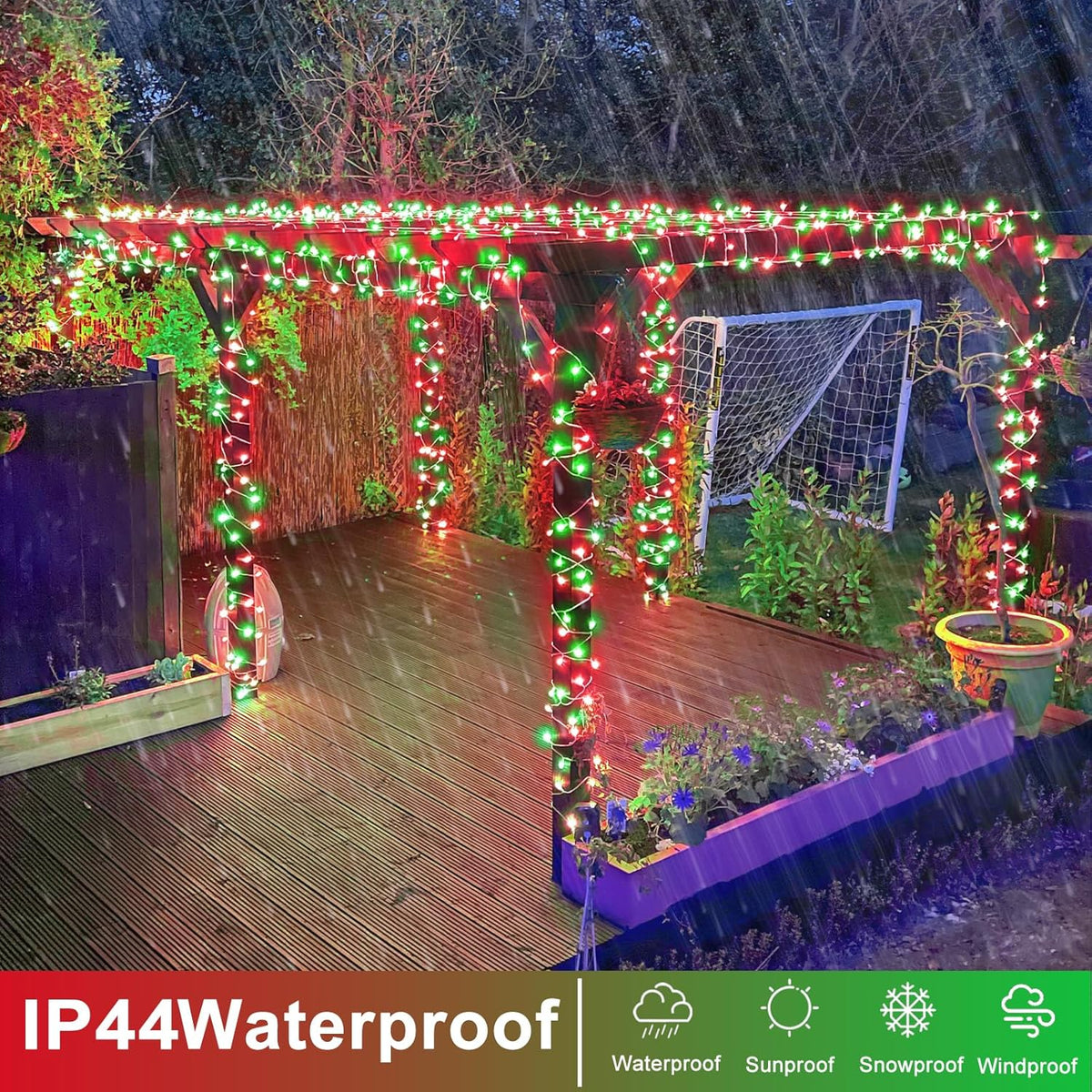 120 LED Christmas Lights Outdoor Waterproof, Red and Green String Lights for Bedroom Clear Wire, Connectablle 8 Modes Plug in Fairy String Lights for Tree Christmas Halloween Decorations