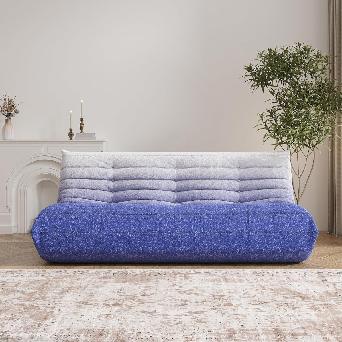 Big Bean Bag Chairs for Adults, 3 Seater Large Bean Bag Sofa, Fireside Chair Lazy Sofa Chair with High Density Comfortable Foam, Modern Bean Bag for Living Room, Bedroom, Office (Blue&White)