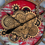 The Gears Clock 36'' Inch Real Moving Gear Wall Clock Vintage Industrial Oversized Rustic Farmhouse (Red Lava)