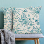 CXMEIFLY Aqua Teal Spring Pillow Covers 18 x 18 Inch Set of 2 for Chinoiserie Flowers Decor Throw Pillows Floral Leaves Seasonal Plant Outdoor Decorative Cushion Cases for Couch Bed Decorations