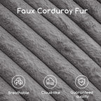 HIGOGOGO Round Stuffed Pouf Ottoman, Stripe Faux Fur Poufs with Foam Chunk Filling, Furry and Fluffy Pouf Foot Stool Storage Ottoman, 26 X 18 Floor Poufs Foot Rest for Living Room, Grey