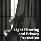 YoungsTex Black Linen Semi Sheer Curtains 80 Inch Length - Image 3