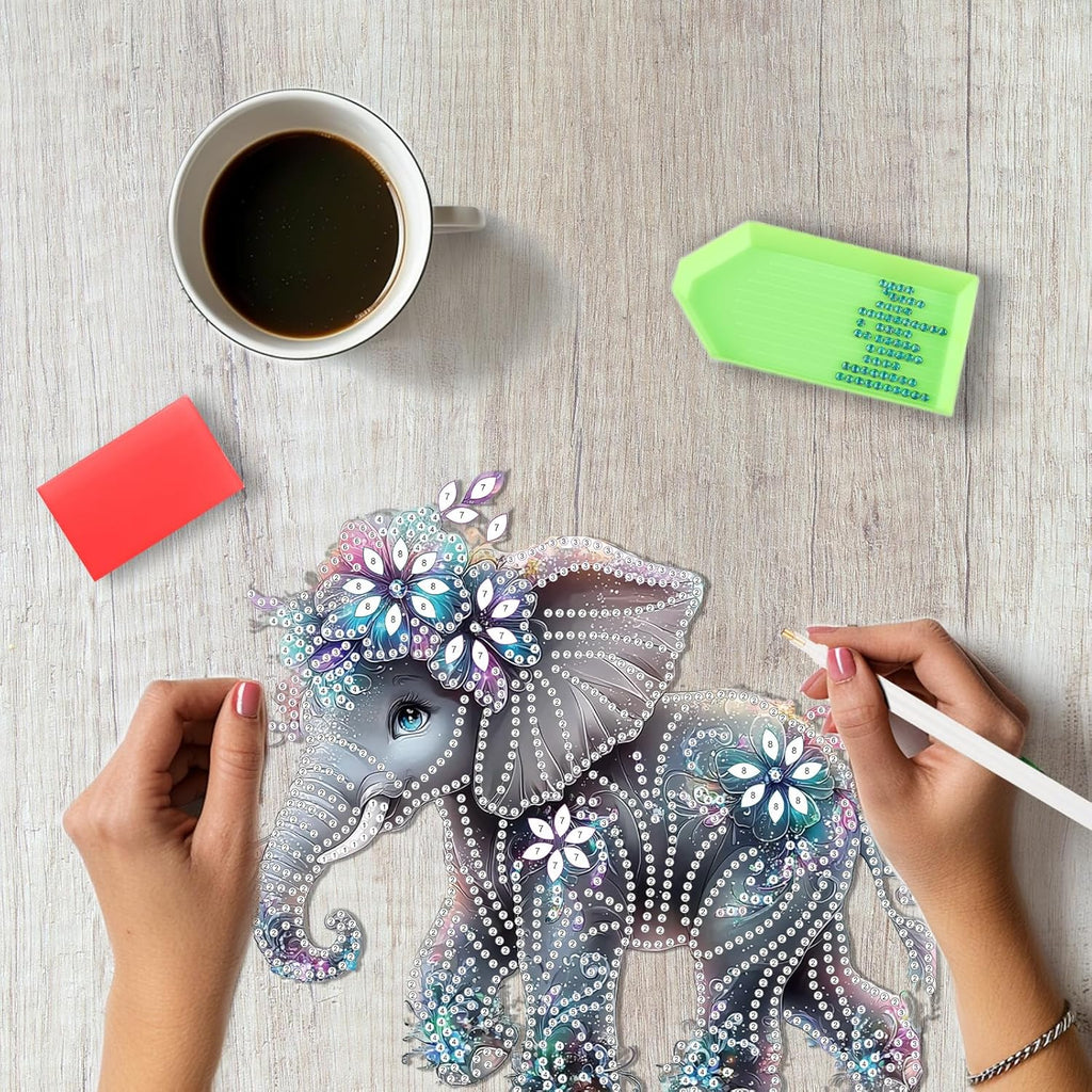 SENQAO Elephant Diamond Art Hanging Kit for Adult, Special Shaped Rhinestone, Double Sided DIY Acrylic Diamond Art Painting Window Pendants Home Garden Wall Hanging Kits Hanging Ornament