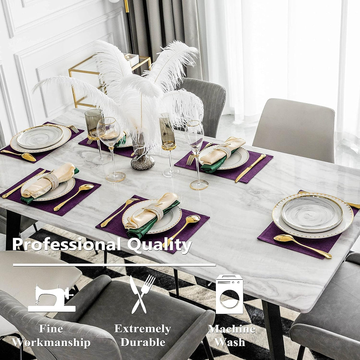 Home Brilliant Placemats Set of 6 Heat Resistant Dining Table Place Mats for Kitchen Table, 13 x 19 inches, Purple
