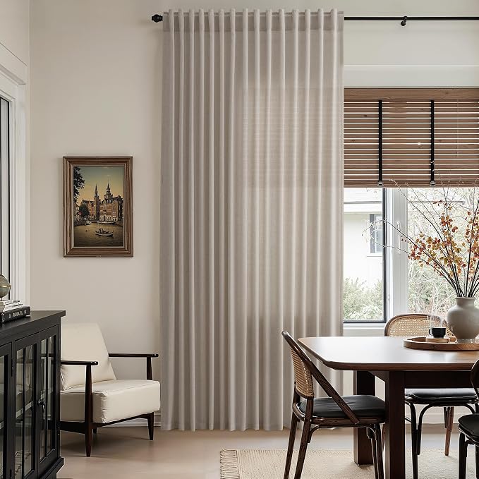 108 Inch Long Curtains for Living Room Ecru Linen Blend Light Filtering Semi - Image 6