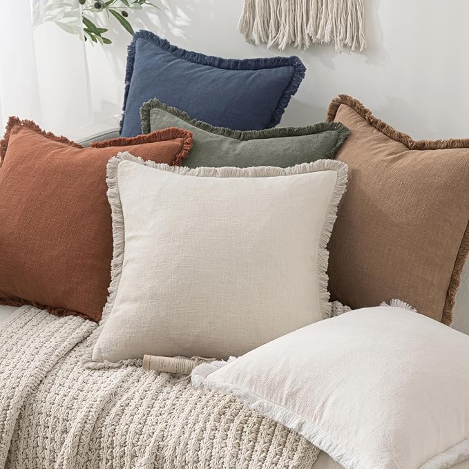 MIULEE Linen Decorative Euro Throw Pillow Covers Light Olive Green 28x28 | Set - Image 7