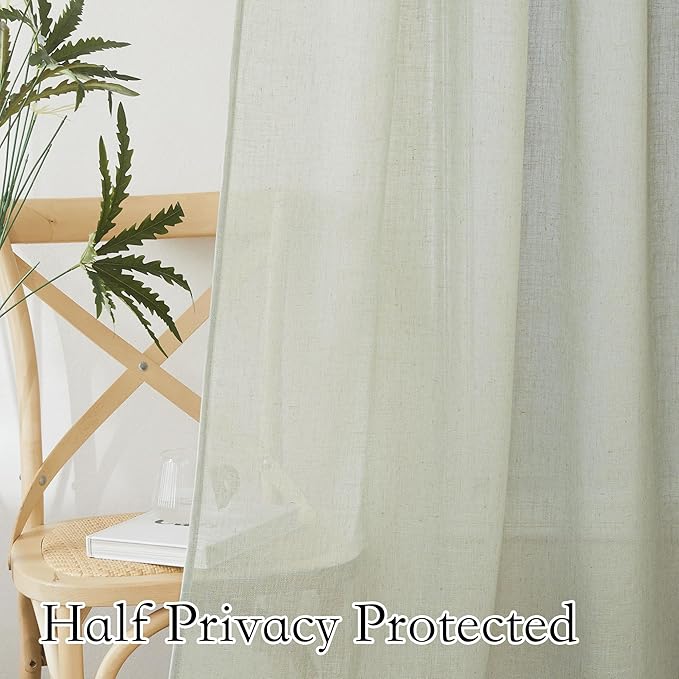RYB HOME Semi Sheer Linen Curtains Extra Wide Curtains 108" Length, Linen Blend - Image 4