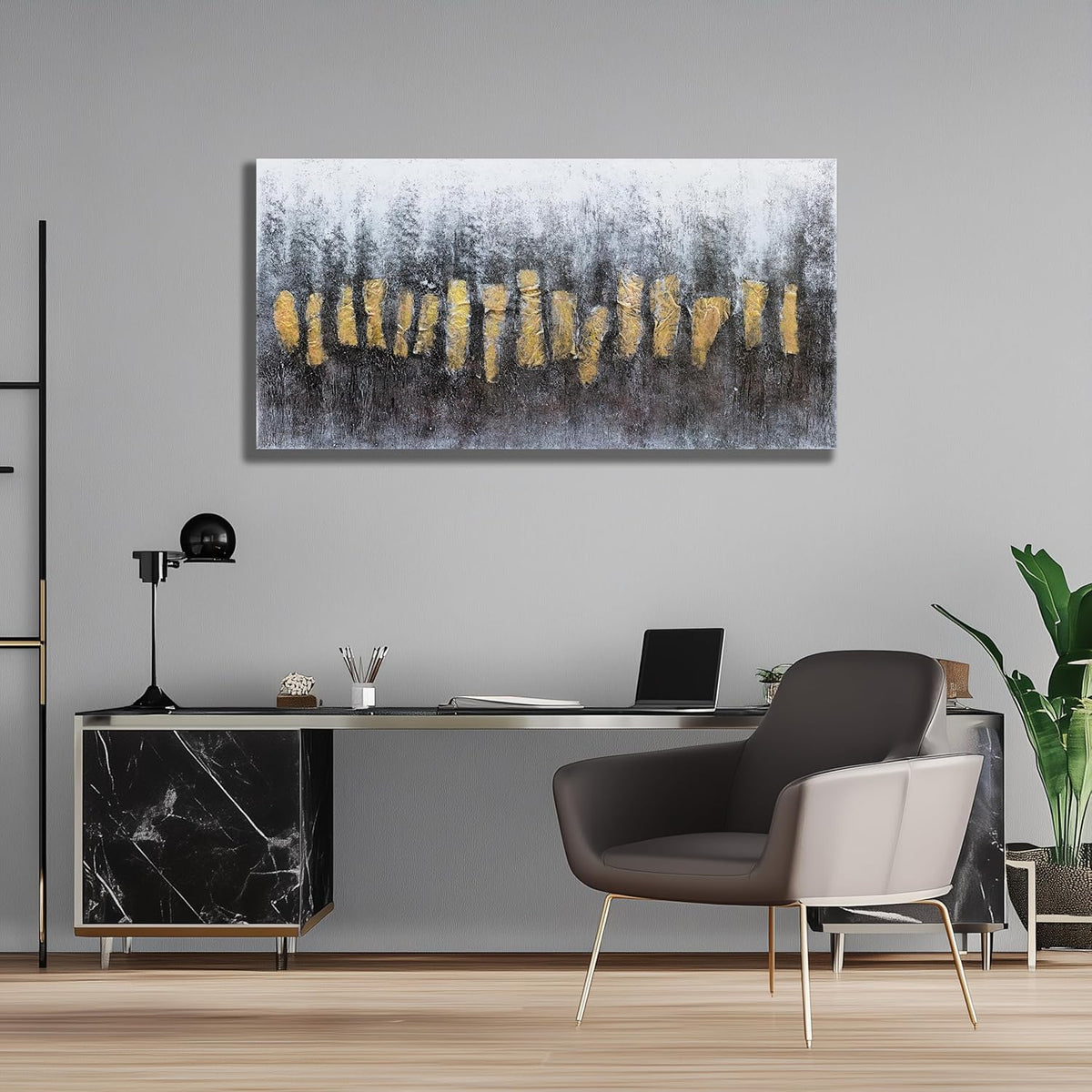 Belmrxne Abstract Art Black and Gold Wall Art Modern Art Wall Decor Trendy Canvas Painting for Living Room Bedroom Dining Room Office Home Decor 20x40 inch