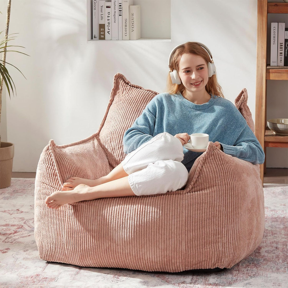 Giant Bean Bag Chair Sofa for Adults Teens, Comfy Corduroy Large Bean Bag Chairs with Armrests for Bedroom Living Room, Adult BeanBag Lazy Sofa Couch Chairs with Filler Included