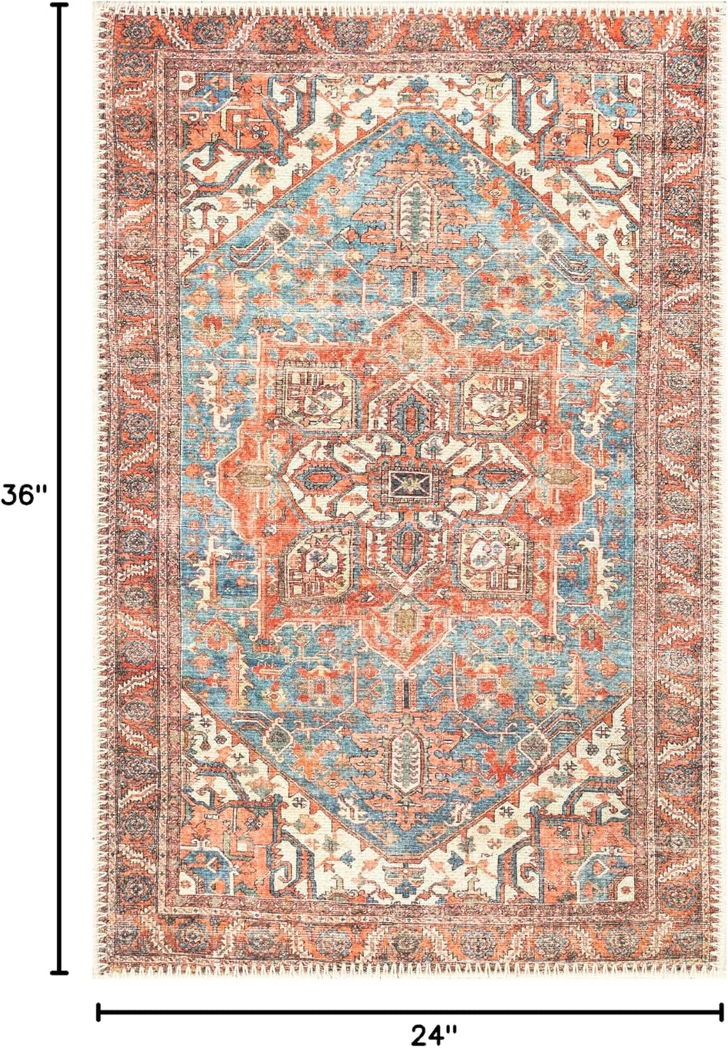 Keen Home Design 2x3 Rug - Machine Washable Entry Rug with Non-Slip Backing, Ideal for Enteryway, Kitchen, Bathroom, Laundry Room - Vintage, Easy Clean, Durable, Low Pile Rug - (2' x 3')