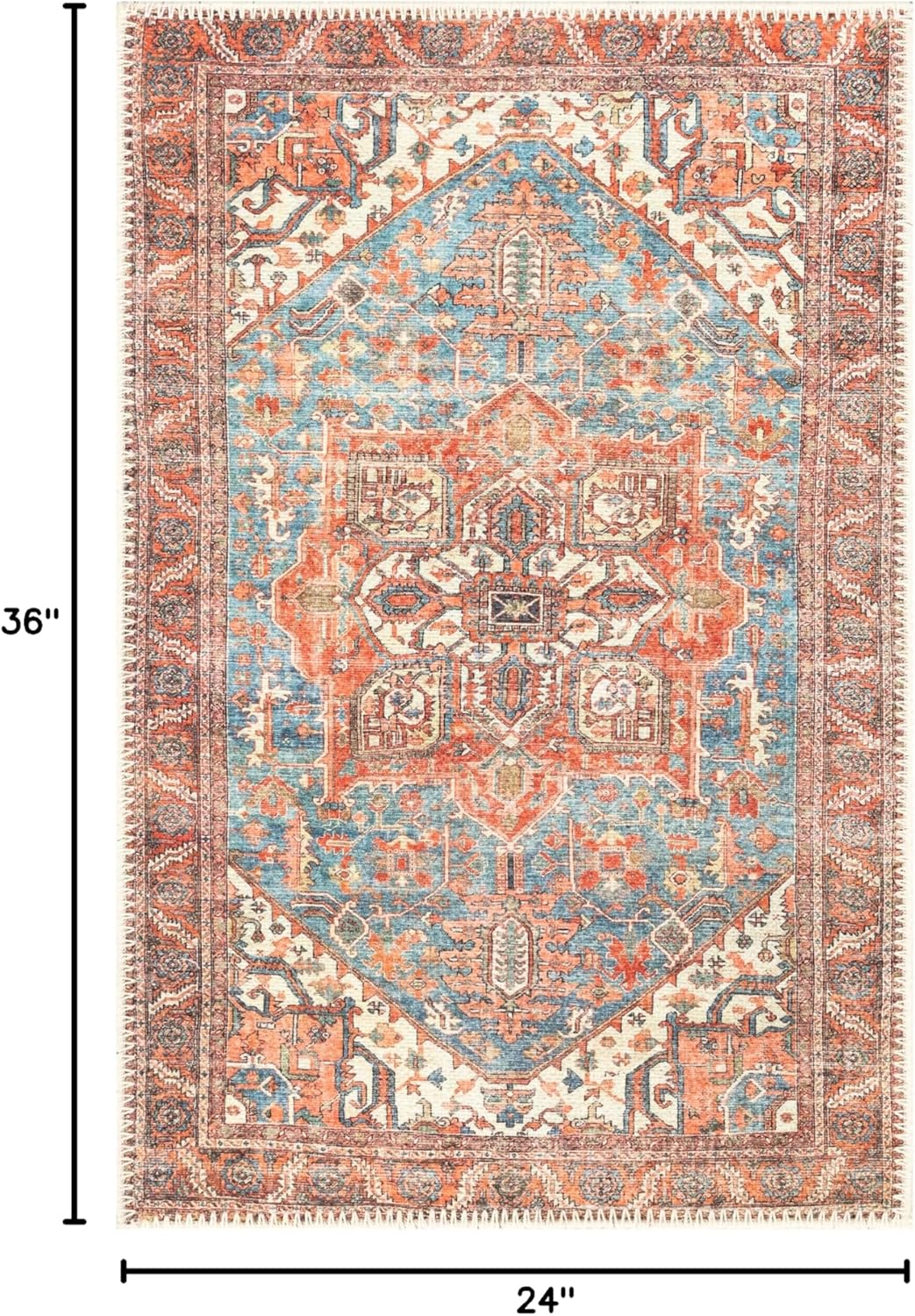 Keen Home Design 2x3 Rug - Machine Washable Entry Rug with Non-Slip Backing, Ideal for Enteryway, Kitchen, Bathroom, Laundry Room - Vintage, Easy Clean, Durable, Low Pile Rug - (2' x 3')