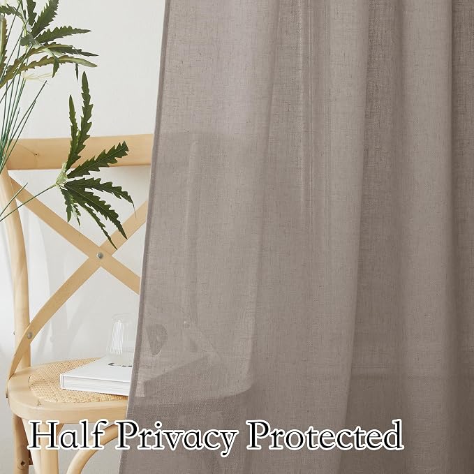 RYB HOME Farmhouse Boho Linen Sheer Curtains 90 inches Long - Image 4