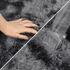 Tie-Dyed Runner Rug for Bedroom Black Grey 2x5ft Fluffy Area Rug Bedside Runner - Image 6