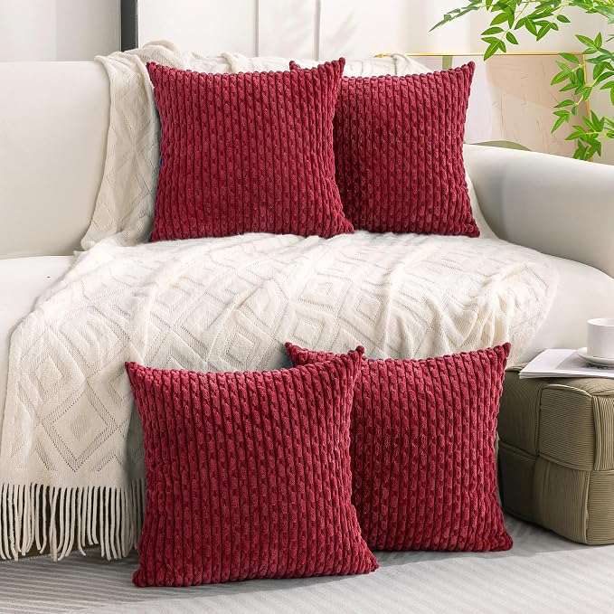 Set of 4 Burgundy Decorative Throw Pillow Covers 26x26 Inch Corduroy Pillow - Image 2