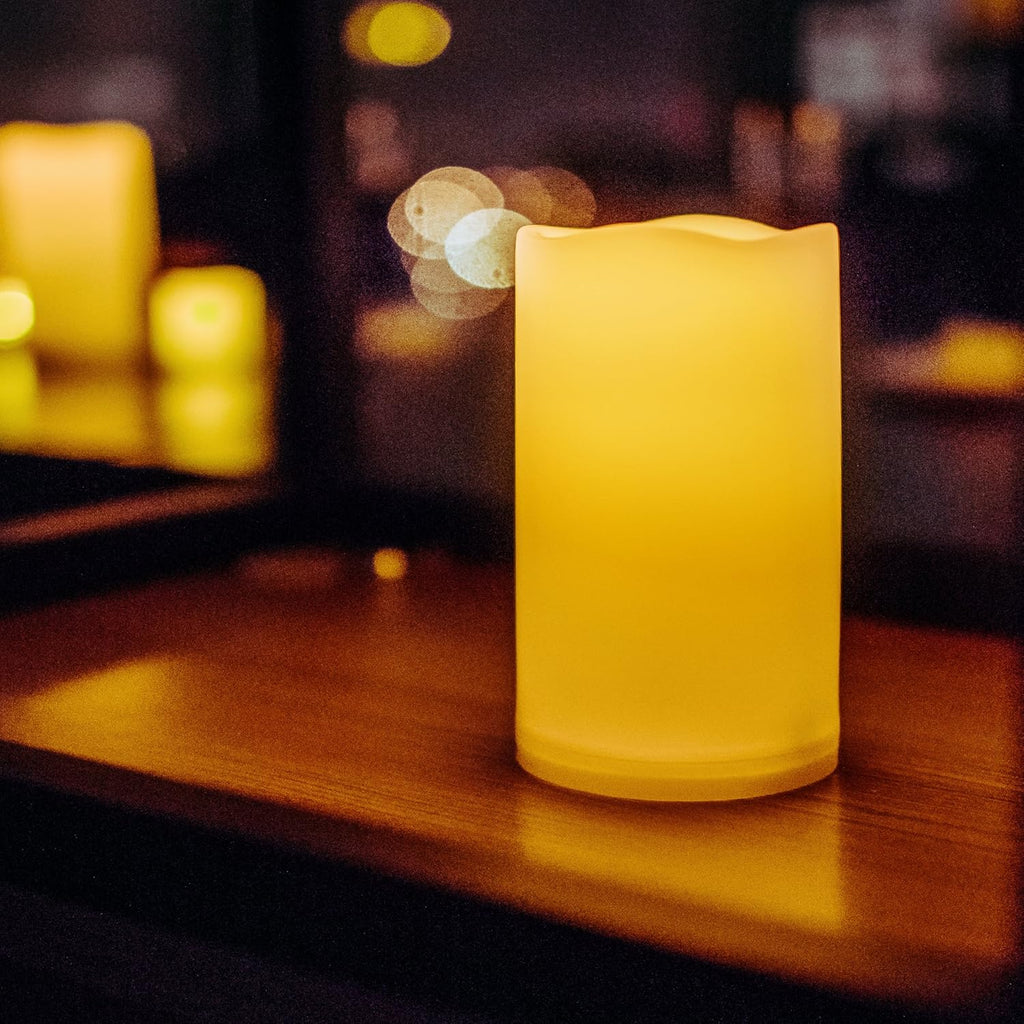CANDLE CHOICE Waterproof Outdoor Battery Operated Flameless Candles with Remote Timer Plastic Flickering Fake Electric LED Pillars for Lantern Garden Wedding Christmas Decorations 3x5 Inches 3 PCS