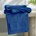 Amélie Home Chenille Knit Throw Blanket for Couch, Checkered Texture Decorative Soft Blanket for Sofa, Bed & Living Room, 50"x60", Blue