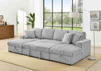 THSUPER Oversized U Shaped Plush Corduroy Fluffy Sectional Sleeper Sofa with Pull Out Bed and Double Storage Chaise for Living Room - Gray