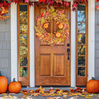 GENMOUS 24 Inch Fall Wreaths for Front Door, Autumn Maple Leaves Wreath for Home Porch Decor, Farmhouse Pumpkin Wreaths for Thanksgiving Halloween Harvest Festival Fall Decoration Outdoor Indoor Home