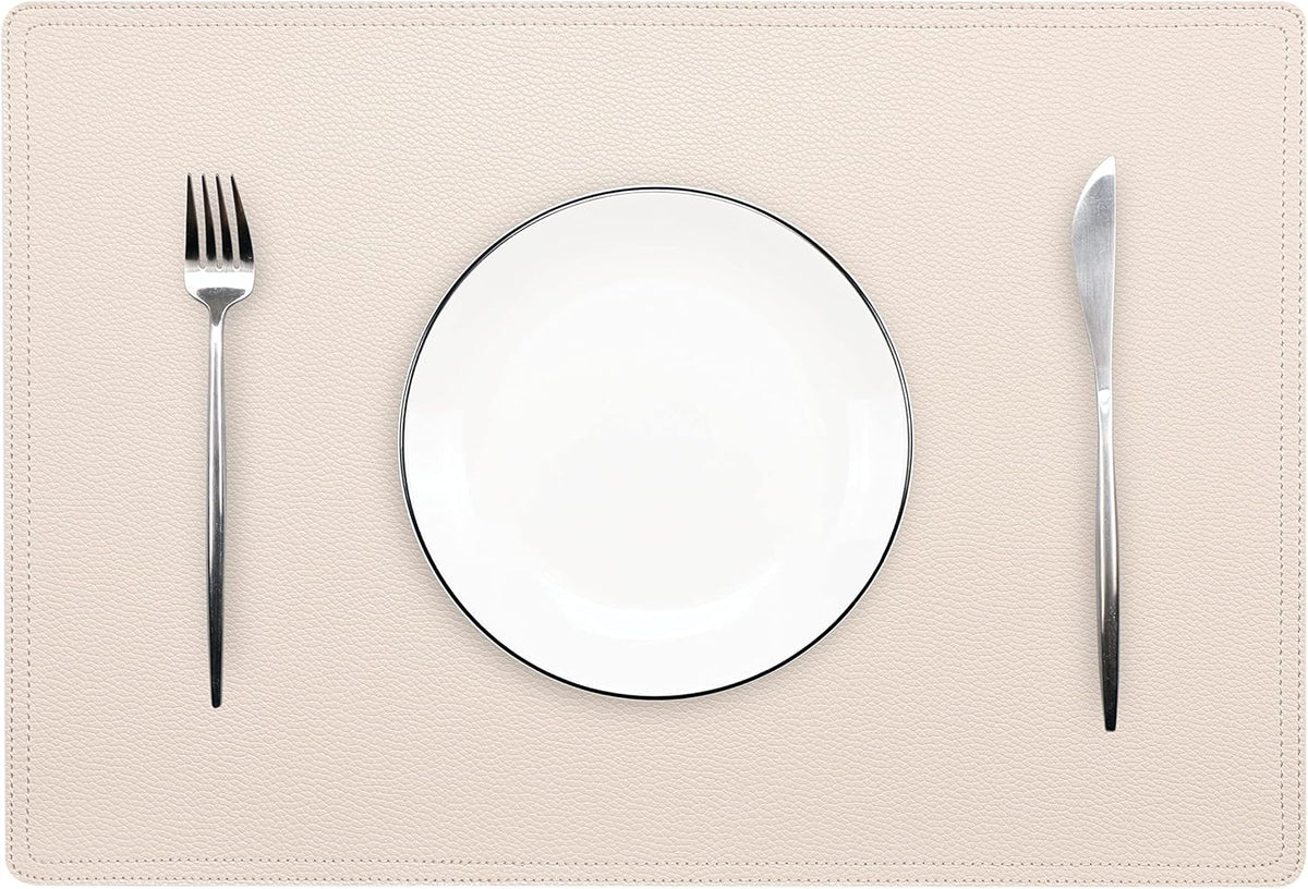 Set of 4 Faux Leather Placemats, PU Table Mats, Waterproof, Stain Resistant, Heat Resistant, Non-Slip Easy to Clean for Kitchen Dining Table,Conference Table C Beige Rectangle