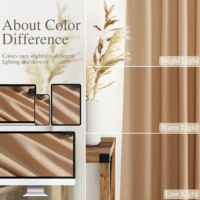Extra Long Camel Linen Curtain 108 Inches Long 2 Panels Set Back Tab Drapes - Image 4