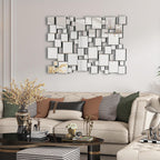 KOHROS Large Silver Wall Mirrors Decorative 48×32 Inch Modern Art Geometric Patchwork Mirror for Wall Decor, Living Room & Entryway Decor, 3D Space - Extending Wall - Mounted Mirror