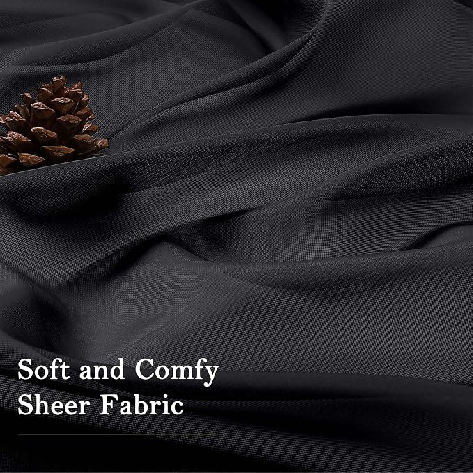 Black Sheer Curtains 96 Inches Long 2 Panels, Solid Airy Voile Dual Rod Pocket - Image 8