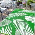 Waterproof Outdoor Rug 6x9ft, Green Leaf Reversible Plastic Straw Mat for Patio RV Deck Porch Backyard Balcony Camping Picnic Beach Indoor Outdoor Carpet, Green&White