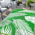 Waterproof Outdoor Rug 6x9ft, Green Leaf Reversible Plastic Straw Mat for Patio RV Deck Porch Backyard Balcony Camping Picnic Beach Indoor Outdoor Carpet, Green&White