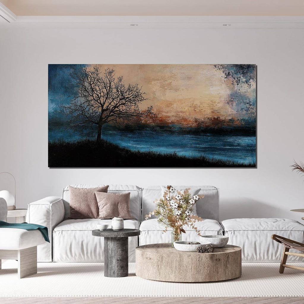 Large Canvas Wall Art for Living Room Artwork for Walls Black Blue Wall Art Decor Canvas Modern Art Wall Decor Nature Landscap Wall Art Decor Prints Art Work for Home Office Kitchen Wall Decor 24"X48"