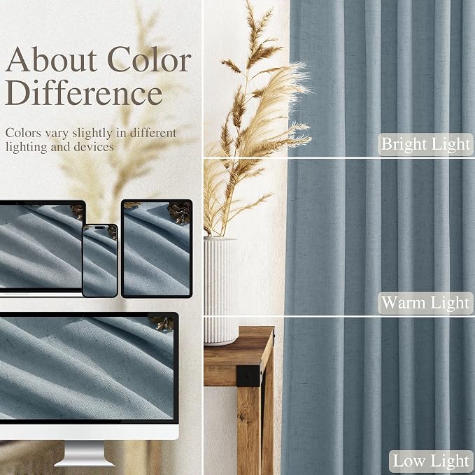 Light Blue Linen Curtains 90 Inch Long 2 Panels Set - Image 3