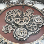 DORBOKER 30" Original Moving Gears Wall Clock, Large Industrial Wall Clock for Living Room Decor, Retro Wood Vintage Farmhouse Steampunk Rustic Clocks for Wall Decor,Black Walnut