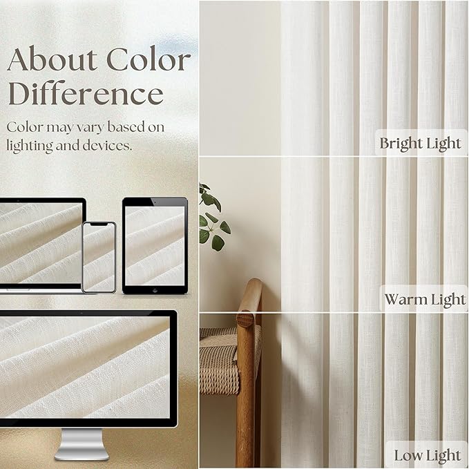 102 Inch Long Linen Curtains Extra Wide 70 Inch Width Natural | Pinch Pleated - Image 3