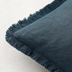 MIULEE Boho Linen Fringe Decorative Throw Pillow Covers Navy Blue 18x18 | Set - Image 3