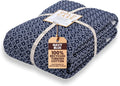 Gold Case Throw Blanket for Bed – 100% Recycled Turkish Cotton Bed Blanket – Decorative Throw Cotton Blankets for Living Room & Bedroom – Retro Navy Blue Woven Queen Blankets – 90x90