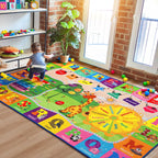5x7 Playroom Rugs for Kids Washable, Educational and Fun Playmat with ABC Alphabet Animals Shapes Colors, Non-Slip Play Mat Learning Rugs for Baby Toddler Children Game Activity