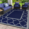 GENIMO Outdoor Rug 9' x 12' Patio Waterproof, Foldable Reversible Plastic Straw Area Rugs Mat for Camper Decor, Outside Carpet for Rv, Deck, Porch, Picnic, Beach, Balcony, Blue & Grey