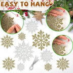 36pcs Snowflakes-Christmas Tree Decorations, Snowflake Ornaments for Tree, Plastic Glitter White Gold Snow Flakes Ornaments, Christmas Indoor Winter Wonderland Frozen Birthday Party Holiday Home Decor
