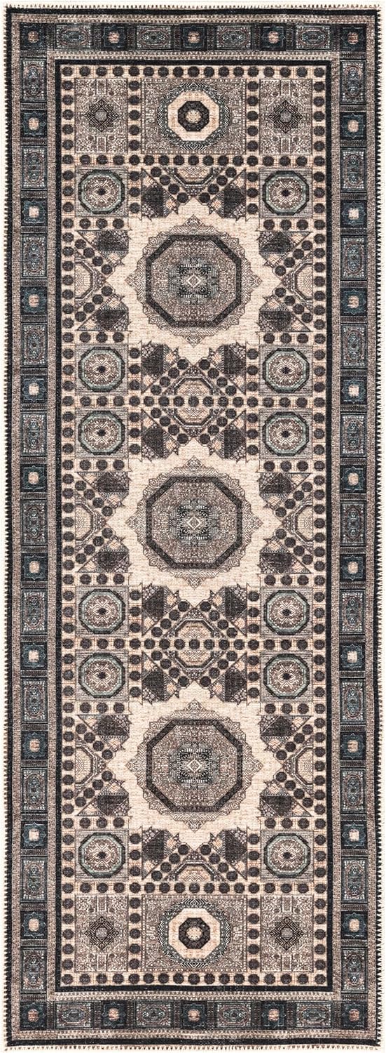 Keen Home Design 2x7 Rug - Machine Washable Runner Rug with Non-Slip Backing, Ideal for Hallway, Entryway, Kitchen, Laundry Room - Vintage, Easy Clean, Durable, Low Pile Rug - (2'6" x 7')