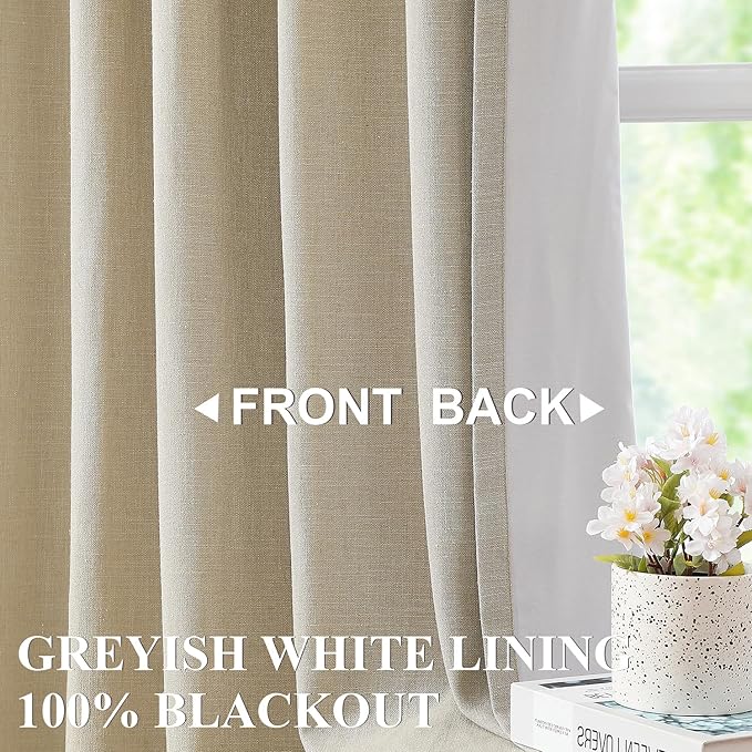Vision Home Sand Pinch Pleated Full Blackout Curtains Linen Blended Room - Image 4