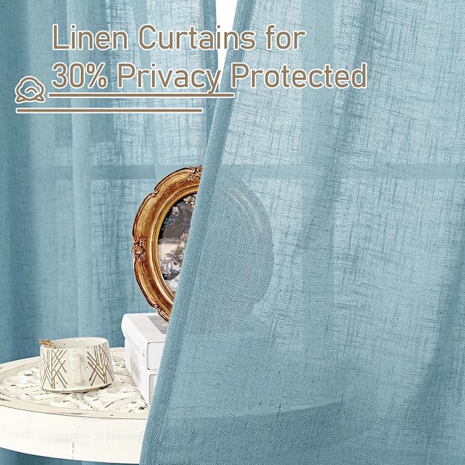 Stone Blue Semi Sheer Window Linen Curtains 63 Inch Length | Soft Thick - Image 5
