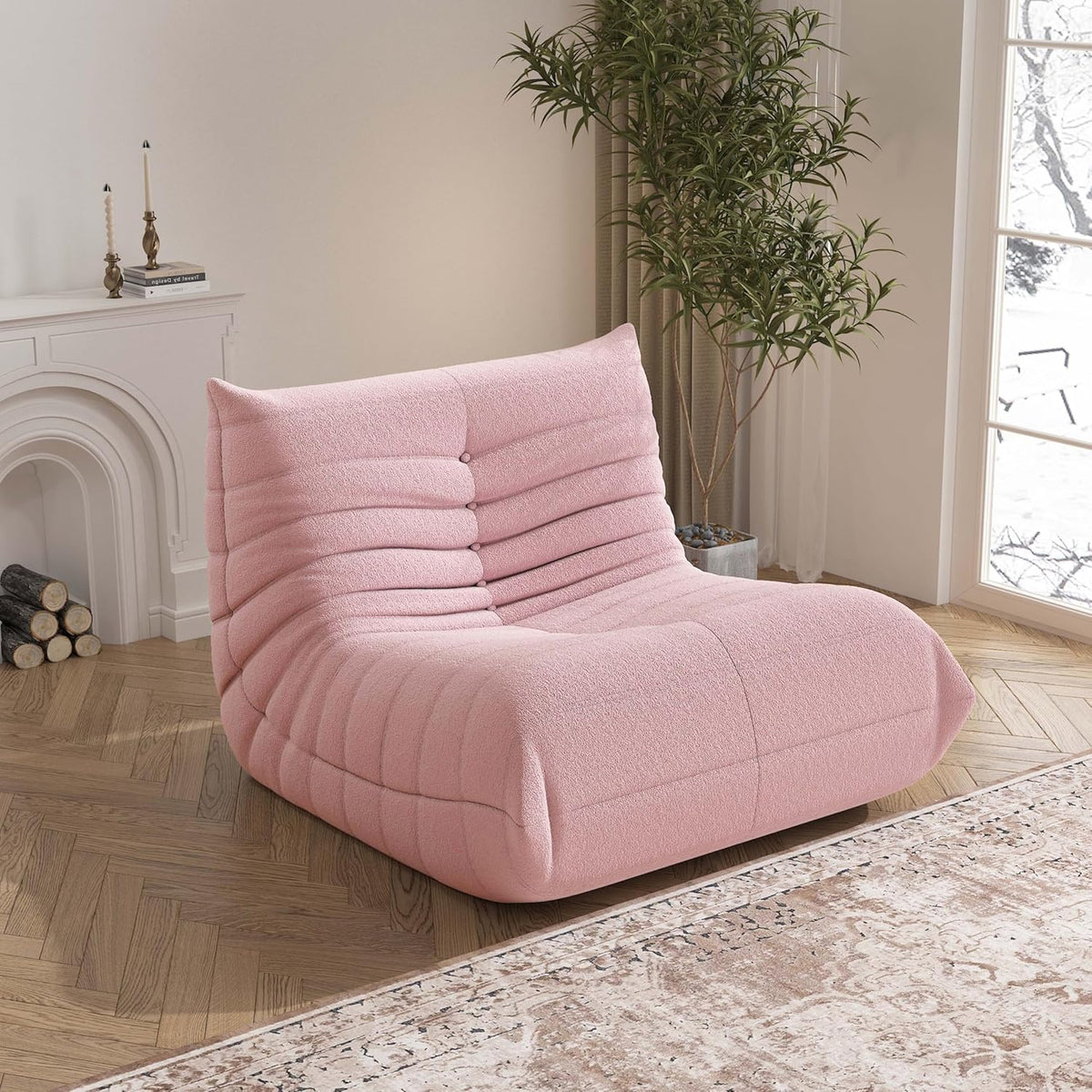 Bean Bag Chair, Fireside Chair Bean Bag Sofa Large Bean Bag Chair for Adults, Bean Bag Chairs for Teens with High Density Comfortable Foam, Memory Foam Bean Bag for Living Room, Bedroom (Pink)